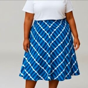Land's End Womens Tie Dye Knit Skirt A-Line Cotton Blue White Batik Size 1X